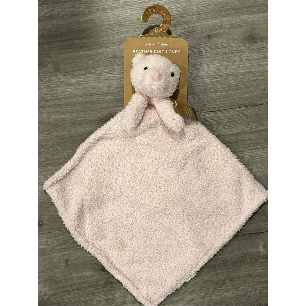 Levi & Emmie Pink Teddy Bear Baby Lovey Plush Feather Knit Security Blanket New